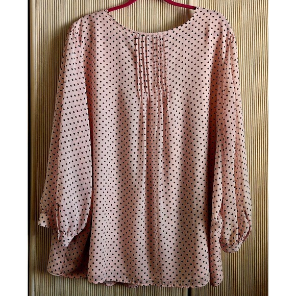 Tommy Hilfiger Women's Blouse 3X Pink Brown Polka Dot Soft Feminine Pullover EUC - Picture 2 of 10